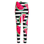 Black Striped Watermelon Pattern Print High-Waisted Pocket Leggings