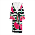 Black Striped Watermelon Pattern Print Hooded Bathrobe