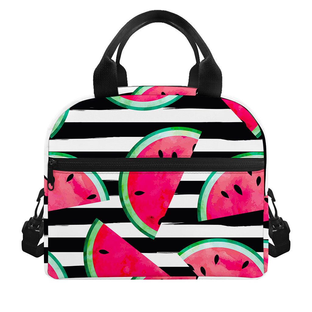 Black Striped Watermelon Pattern Print Insulated Lunch Bag