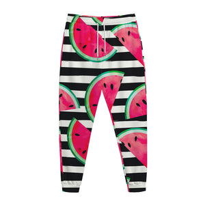 Black Striped Watermelon Pattern Print Jogger Pants