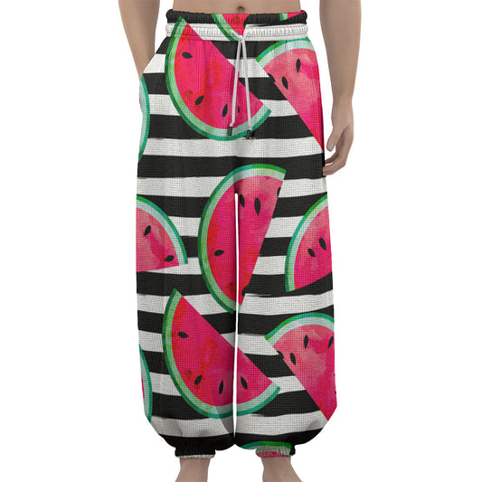 Black Striped Watermelon Pattern Print Lantern Pants