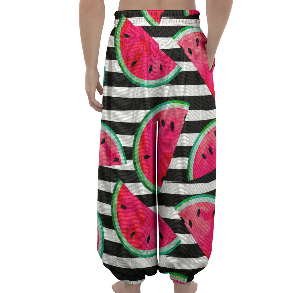 Black Striped Watermelon Pattern Print Lantern Pants