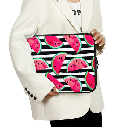 Black Striped Watermelon Pattern Print Laptop Sleeve