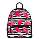 Black Striped Watermelon Pattern Print Leather Backpack