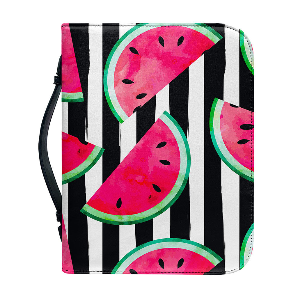 Black Striped Watermelon Pattern Print Leather Bible Cover