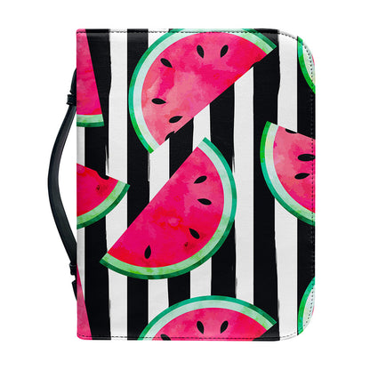 Black Striped Watermelon Pattern Print Leather Bible Cover