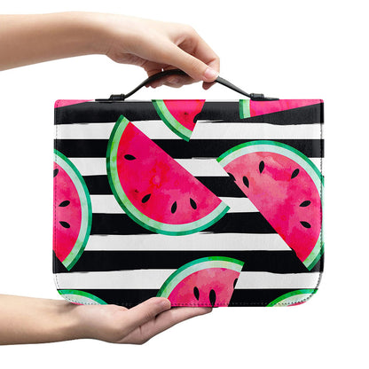 Black Striped Watermelon Pattern Print Leather Bible Cover