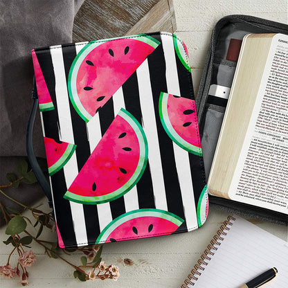 Black Striped Watermelon Pattern Print Leather Bible Cover