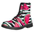 Black Striped Watermelon Pattern Print Lace-Up Boots
