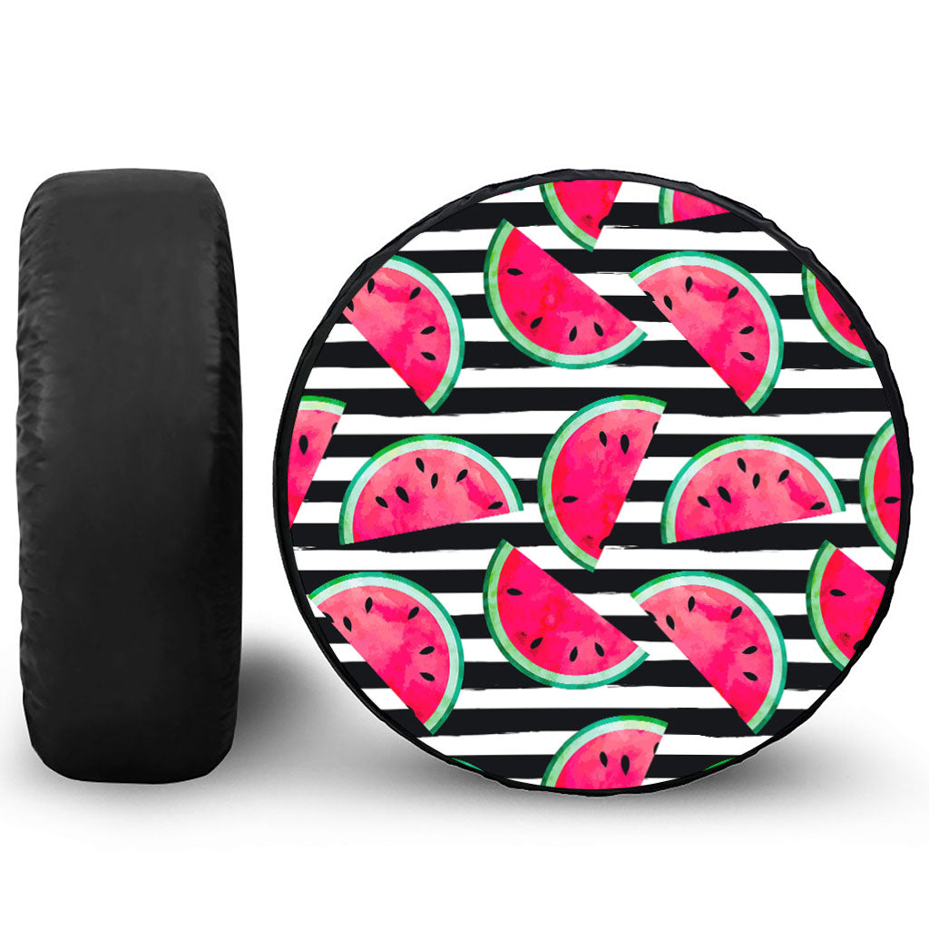 Black Striped Watermelon Pattern Print Leather Spare Tire Cover