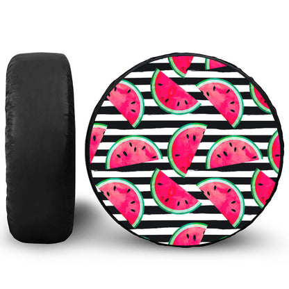 Black Striped Watermelon Pattern Print Leather Spare Tire Cover