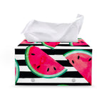 Black Striped Watermelon Pattern Print Leather Tissue Box Cover