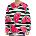 Black Striped Watermelon Pattern Print Long Sleeve Baseball Jersey