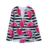 Black Striped Watermelon Pattern Print Long Sleeve Short Coat