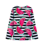 Black Striped Watermelon Pattern Print Long Sleeve Short Coat