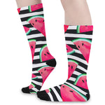Black Striped Watermelon Pattern Print Long Socks