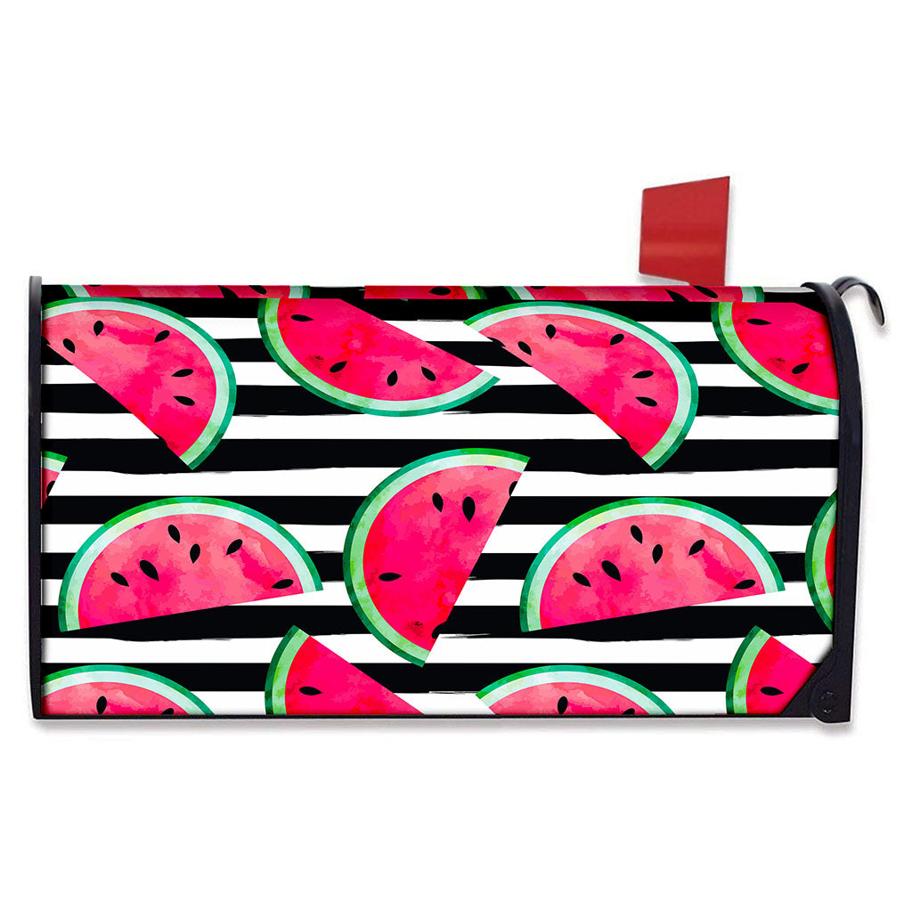 Black Striped Watermelon Pattern Print Mailbox Cover