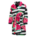 Black Striped Watermelon Pattern Print Men's Bathrobe