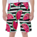 Black Striped Watermelon Pattern Print Men's Beach Shorts