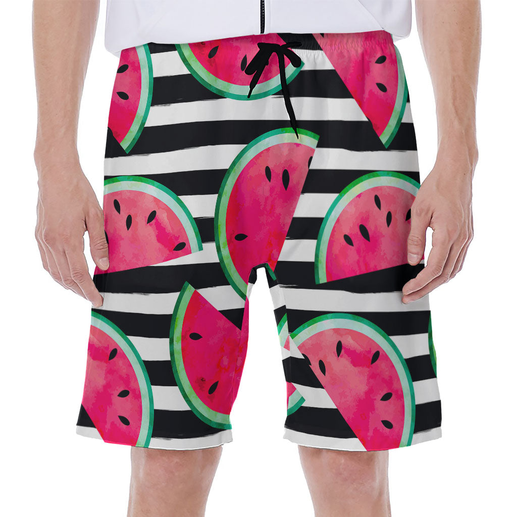 Black Striped Watermelon Pattern Print Men's Beach Shorts