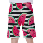 Black Striped Watermelon Pattern Print Men's Beach Shorts