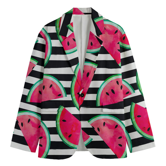 Black Striped Watermelon Pattern Print Men's Blazer