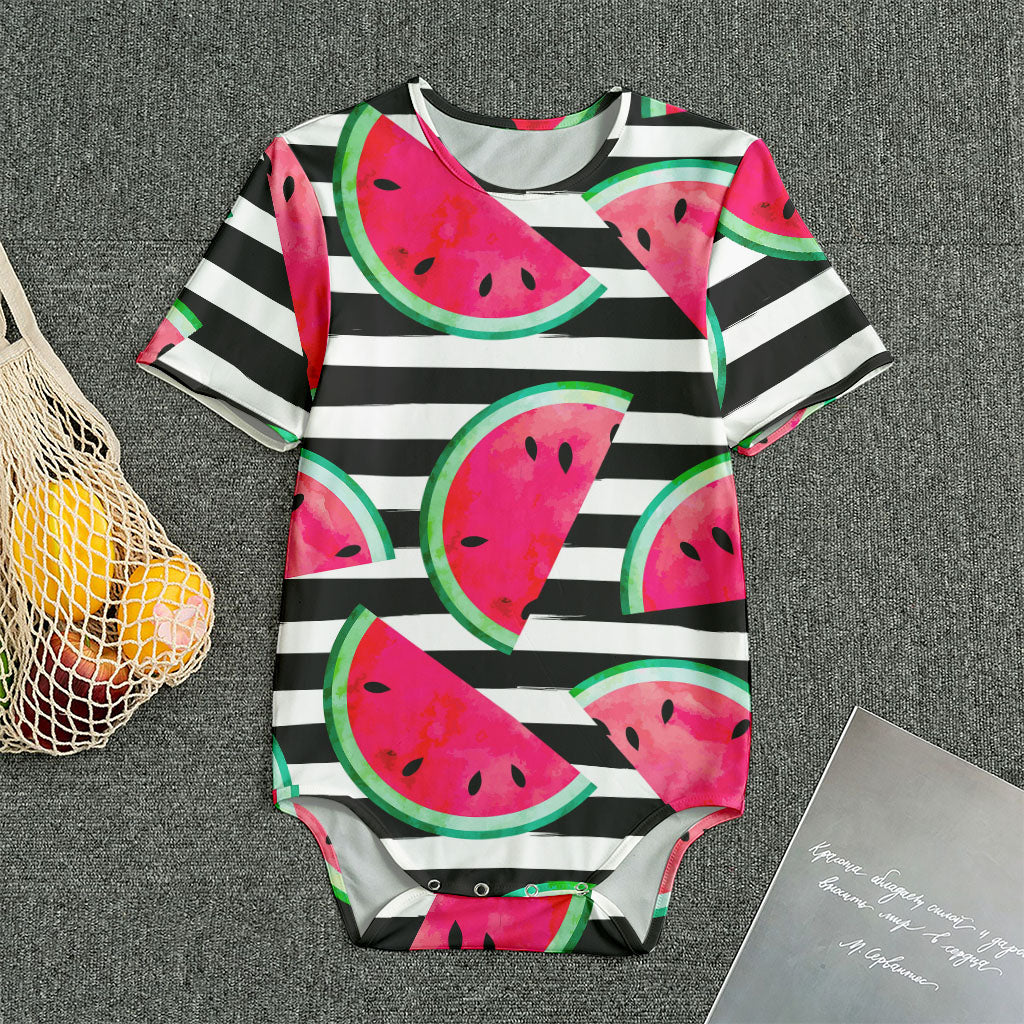 Black Striped Watermelon Pattern Print Men's Bodysuit