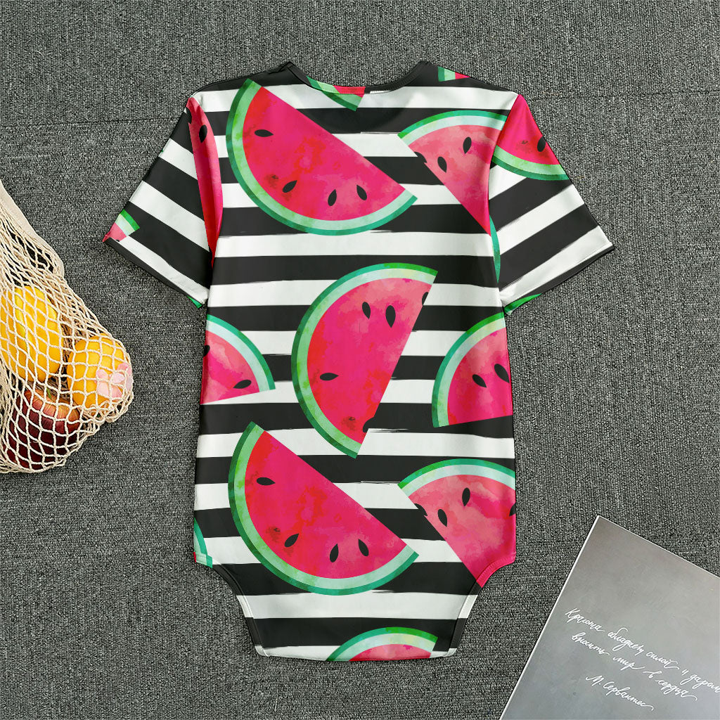 Black Striped Watermelon Pattern Print Men's Bodysuit