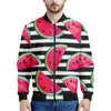 Black Striped Watermelon Pattern Print Men's Bomber Jacket