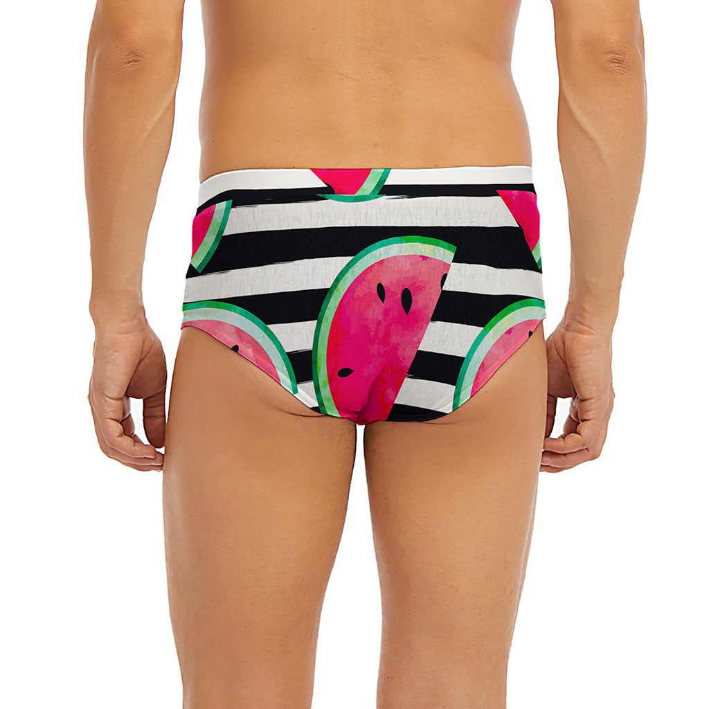 Black Striped Watermelon Pattern Print Men's Briefs