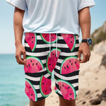 Black Striped Watermelon Pattern Print Men's Cargo Shorts