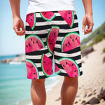 Black Striped Watermelon Pattern Print Men's Cargo Shorts