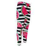 Black Striped Watermelon Pattern Print Men's Compression Pants