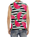 Black Striped Watermelon Pattern Print Men's Fitness Tank Top