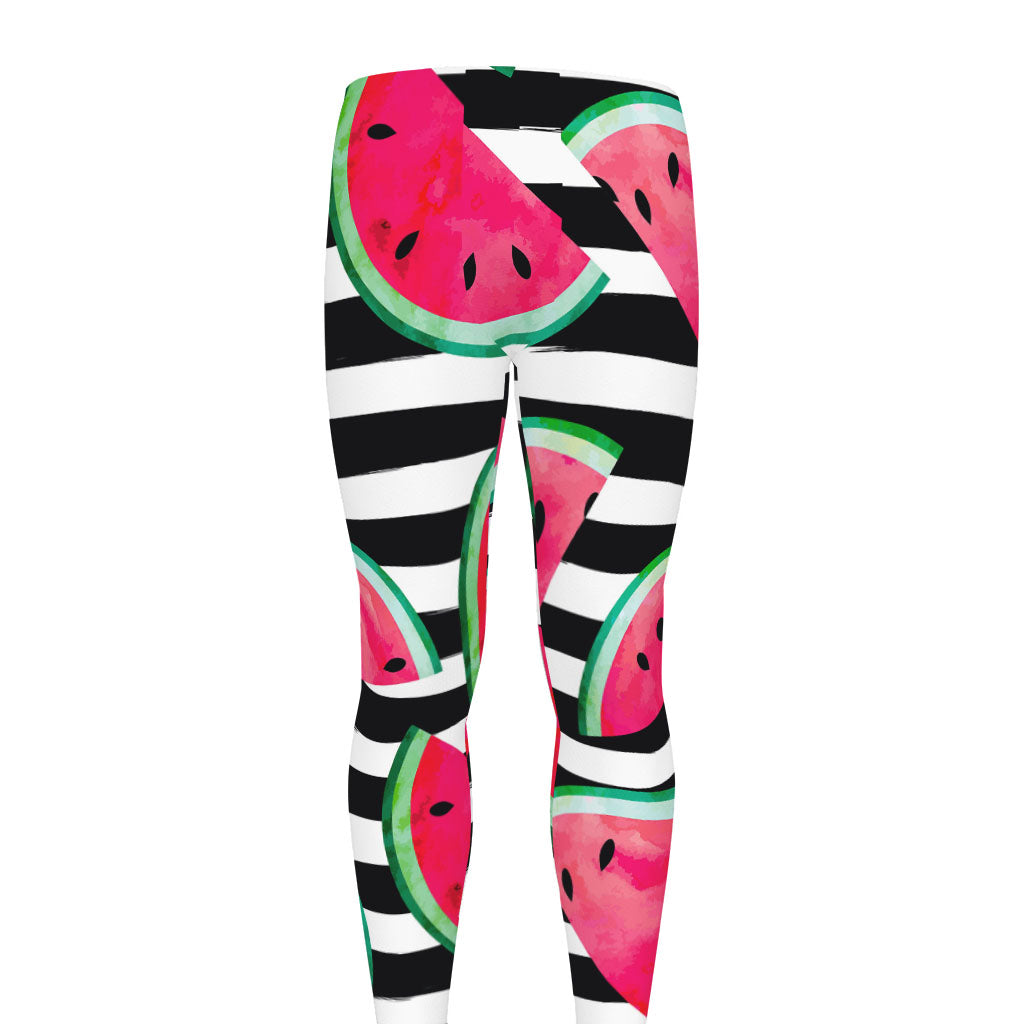 Black Striped Watermelon Pattern Print Men's leggings
