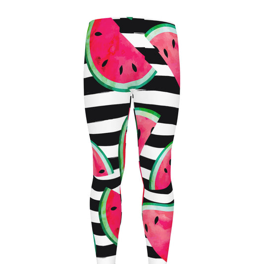 Black Striped Watermelon Pattern Print Men's leggings