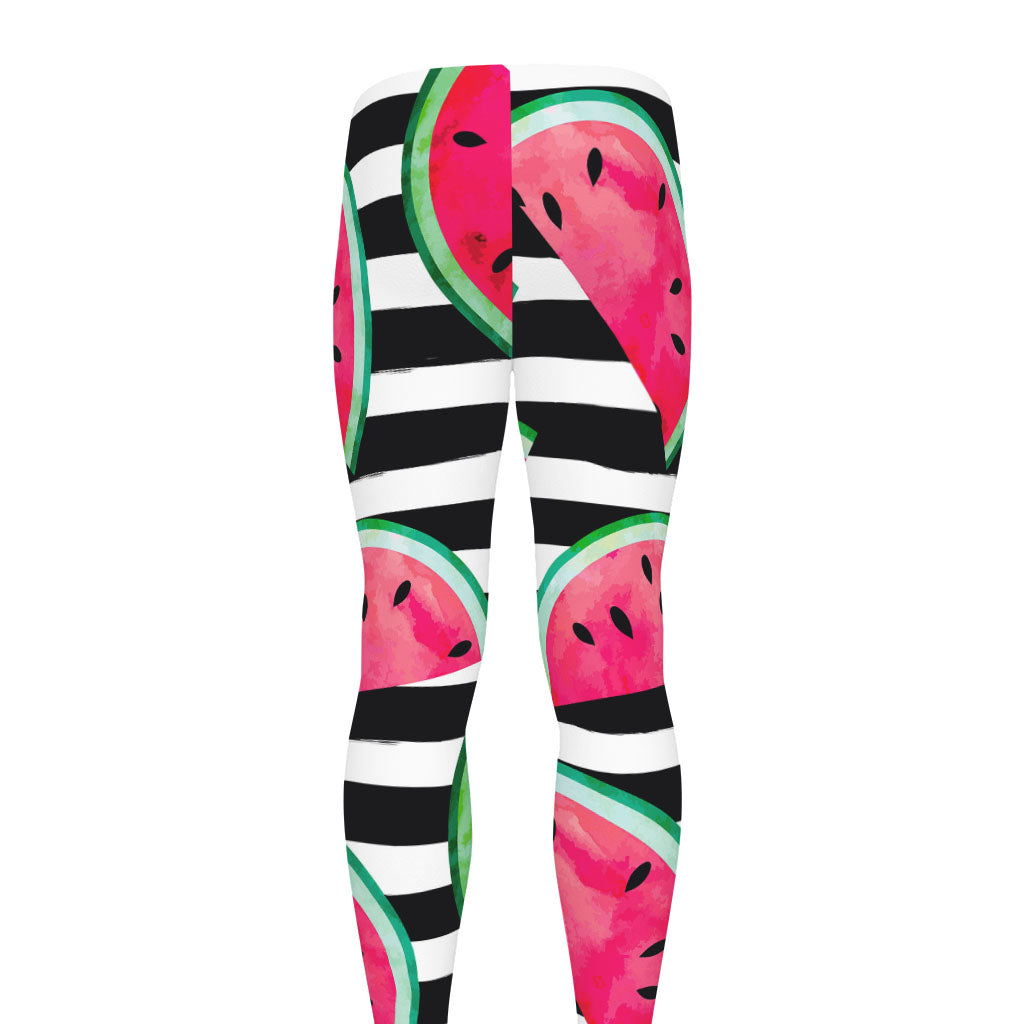 Black Striped Watermelon Pattern Print Men's leggings