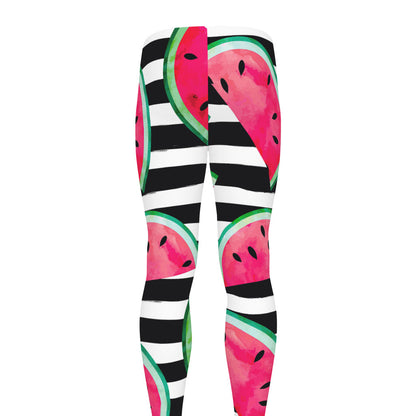 Black Striped Watermelon Pattern Print Men's leggings