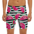 Black Striped Watermelon Pattern Print Men's Long Boxer Briefs