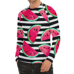 Black Striped Watermelon Pattern Print Men's Long Sleeve Rash Guard