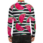 Black Striped Watermelon Pattern Print Men's Long Sleeve Rash Guard