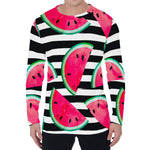 Black Striped Watermelon Pattern Print Men's Long Sleeve T-Shirt