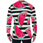Black Striped Watermelon Pattern Print Men's Long Sleeve T-Shirt