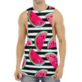 Black Striped Watermelon Pattern Print Men's Muscle Tank Top