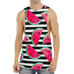 Black Striped Watermelon Pattern Print Men's Muscle Tank Top
