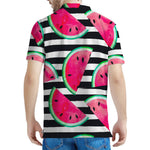 Black Striped Watermelon Pattern Print Men's Polo Shirt