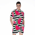 Black Striped Watermelon Pattern Print Men's Romper