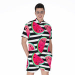 Black Striped Watermelon Pattern Print Men's Rompers