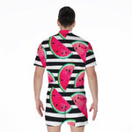 Black Striped Watermelon Pattern Print Men's Rompers