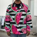 Black Striped Watermelon Pattern Print Men's Shirt Jacket